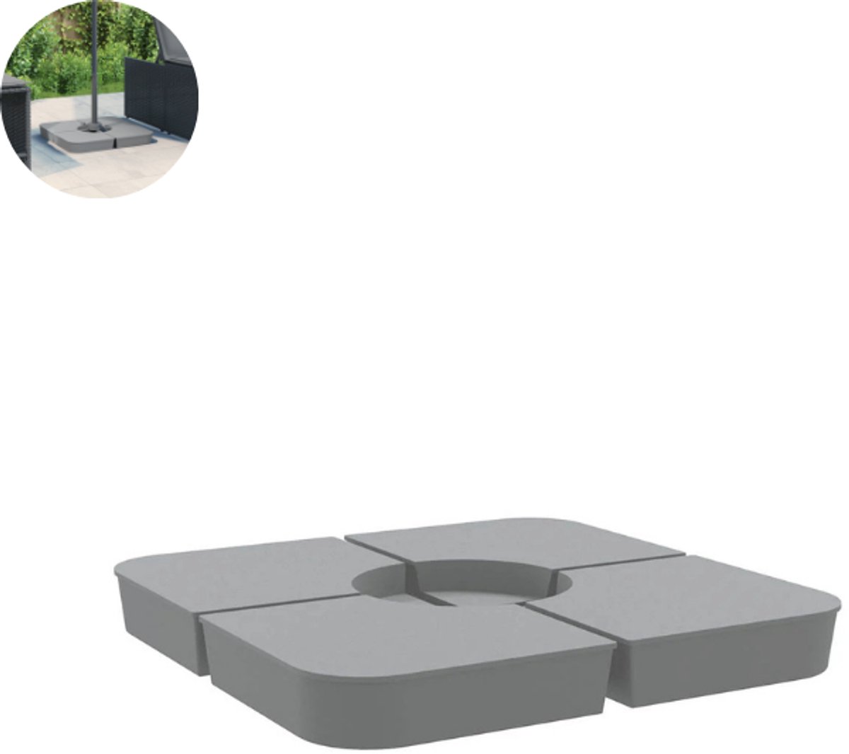 Parasoltegels - Vulbare Parasoltegels - Voor kruisvoet - 50x50cm - Inhoud 25L - 4 stuks voor zweefparasol - Lichtgrijs (8721264198938)
