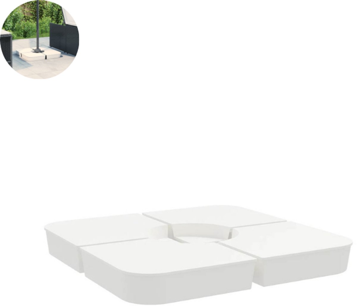Parasoltegels - Vulbare Parasoltegels - Voor kruisvoet - 50x50cm - Inhoud 25L - 4 stuks voor zweefparasol - Wit (8721264198921)