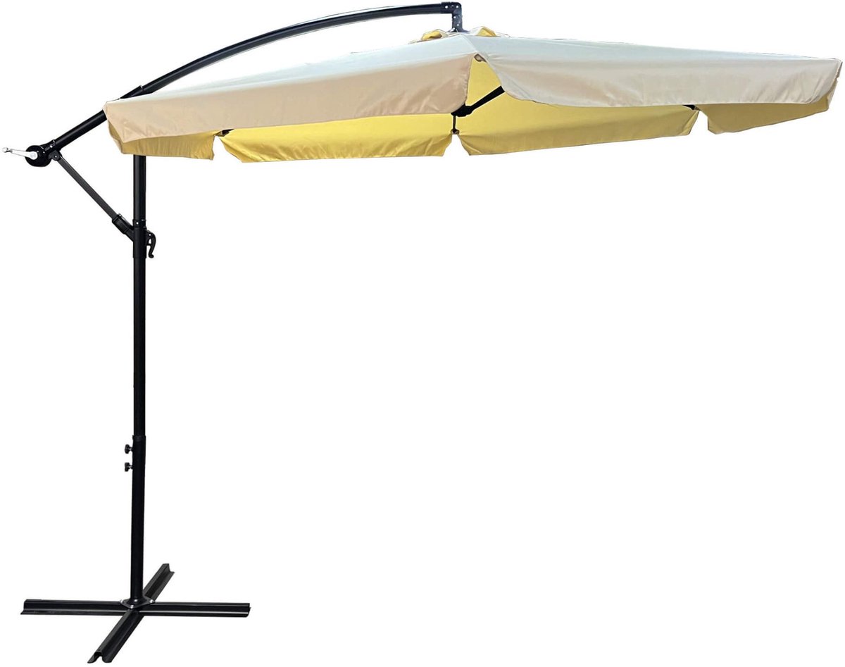 Tuinparasol CYNIA / Zweefparasol Met Voet / Verstelbare Hoogte / UB-bescherming, Waterdicht / Beige / 300 x 300 x 245 cm (5901752857469)