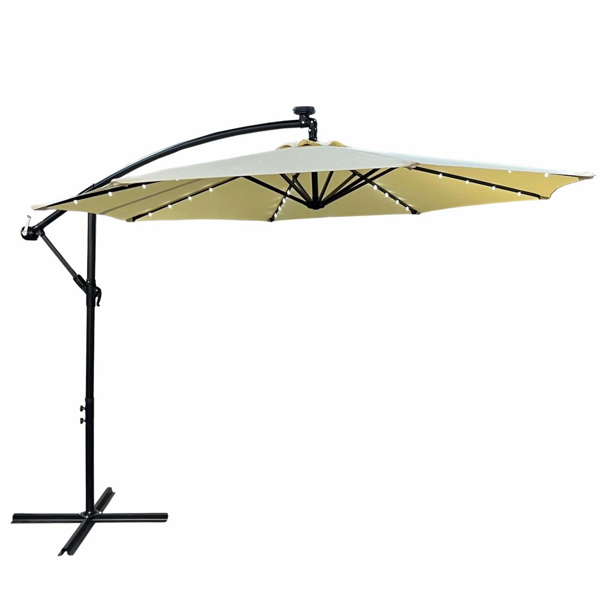 Tuinparasol MILIN met LED-verlichting / Zweefparasol Met Voet / Verstelbare Hoogte / UB-bescherming, Waterdicht / Beige / 300 x 300 x 245 cm (5901752857346)