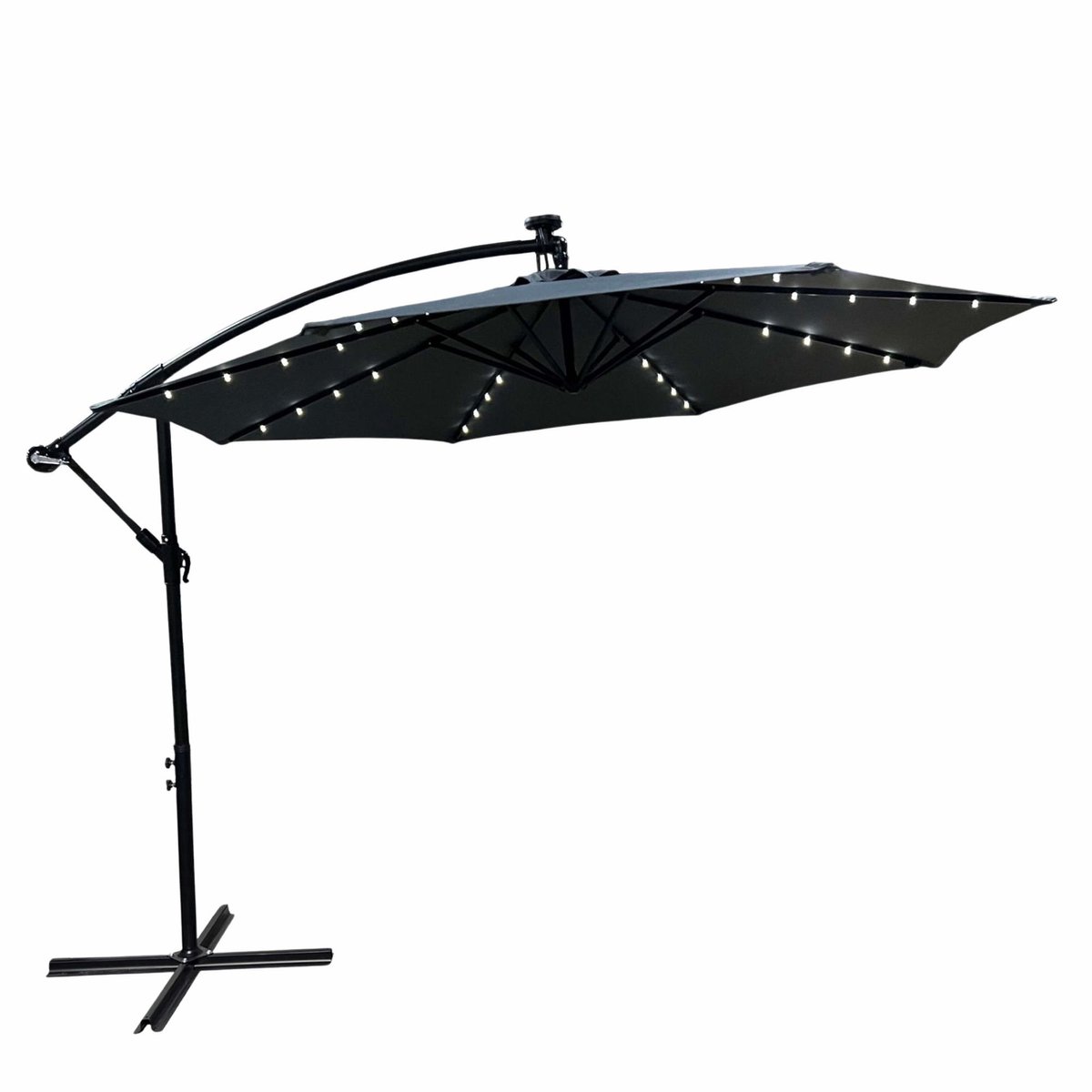 Tuinparasol MILIN met LED-verlichting / Zweefparasol Met Voet / Verstelbare Hoogte / UB-bescherming, Waterdicht / Donkergrijs / 300 x 300 x 245 cm (5901752857360)