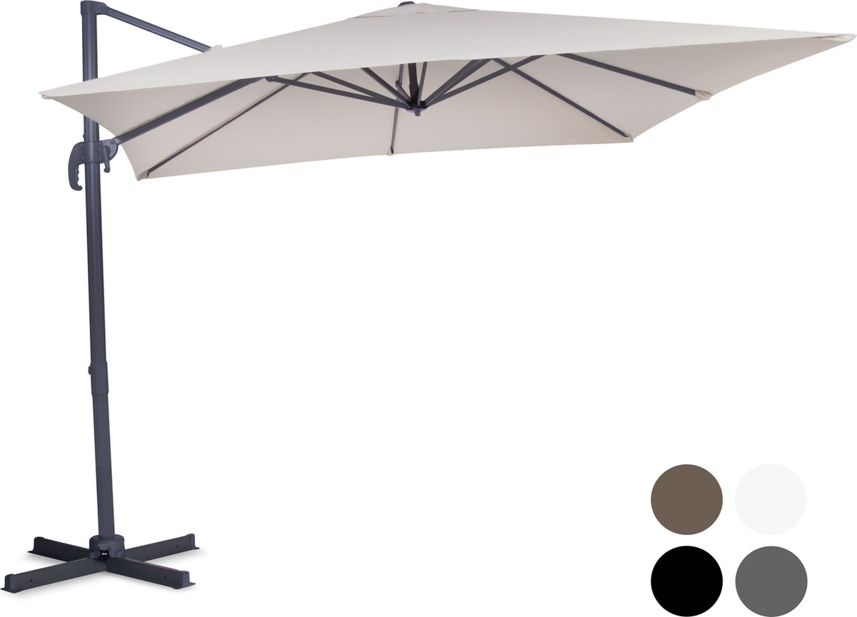 VONROC Premium Zweefparasol Pisogne 300x300cm - Incl. kruisvoet & beschermhoes - Vierkante parasol - 360 ° Draaibaar - Kantelbaar - UV werend doek - Beige (8717479096251)