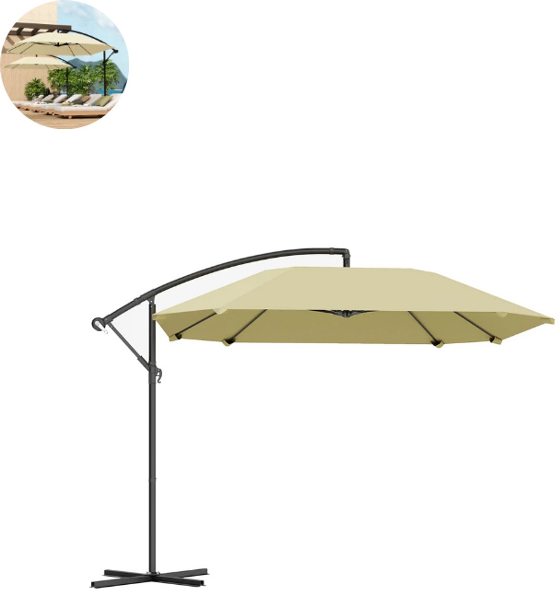 Zweefparasol - Met Voet - Ø 260 cm - Waterdicht - Kantelbaar - Verstelbare Hoogte - Grijs (8721264199676)