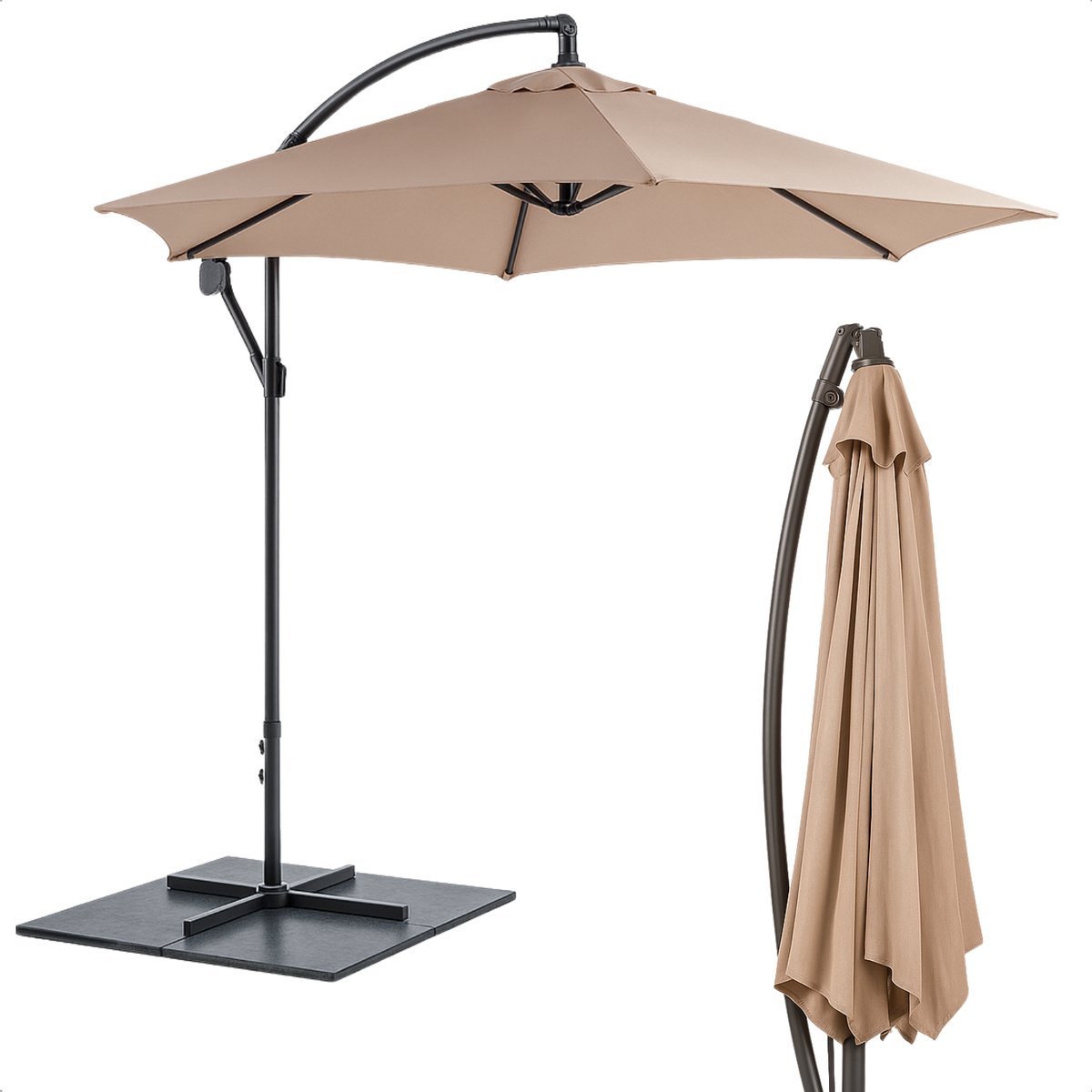 Cheqo® Zweefparasol 3M - Zweef Parasol Kantelbaar - Verstelbaar Stalen Frame - Inclusief Voet - Voor Tuin en Balkon - Taupe (8721046082196)