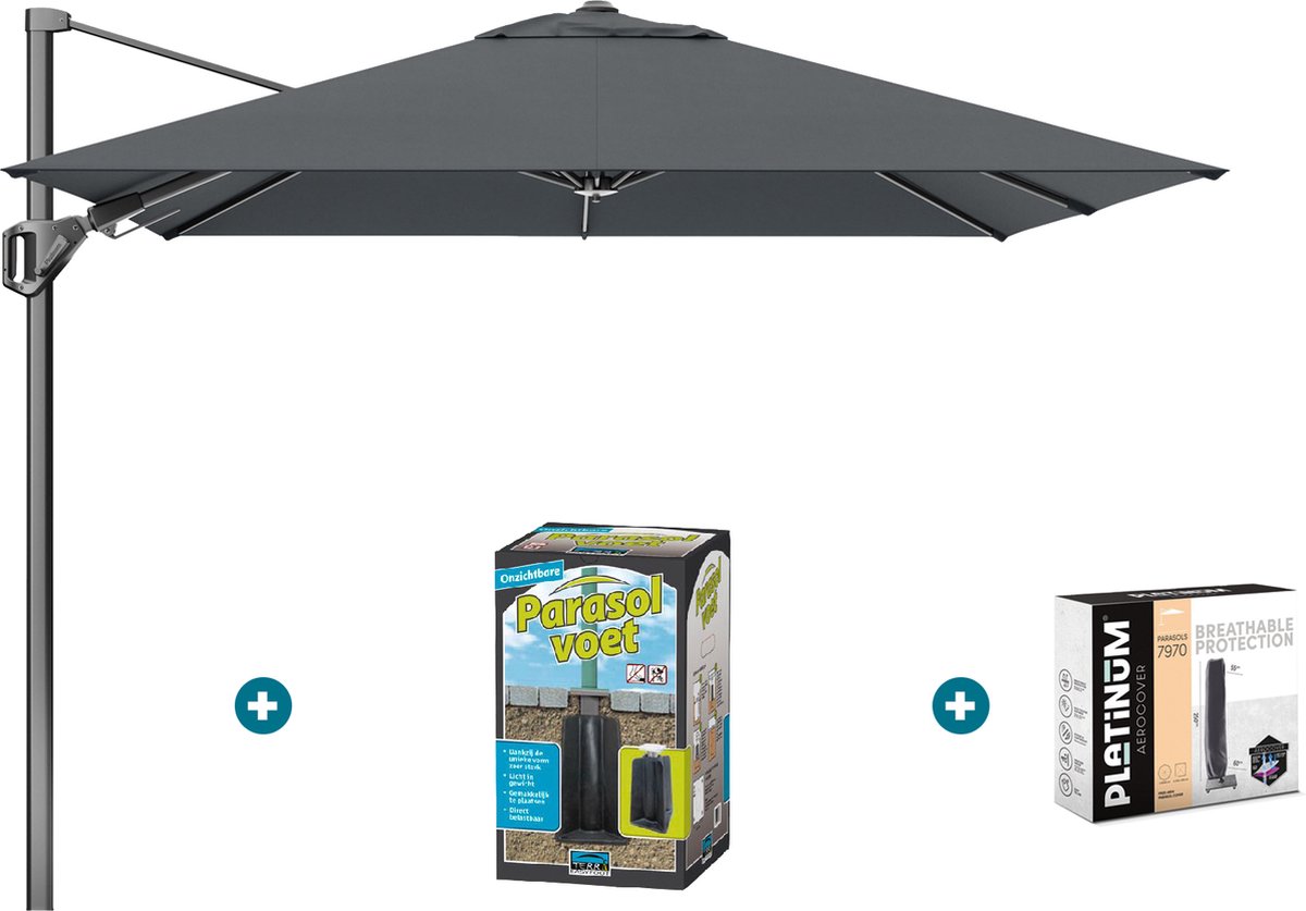 Platinum Voyager zweefparasol T2 2,7x2,7 - Antraciet met ingraafvoet en hoes (6097332586597)