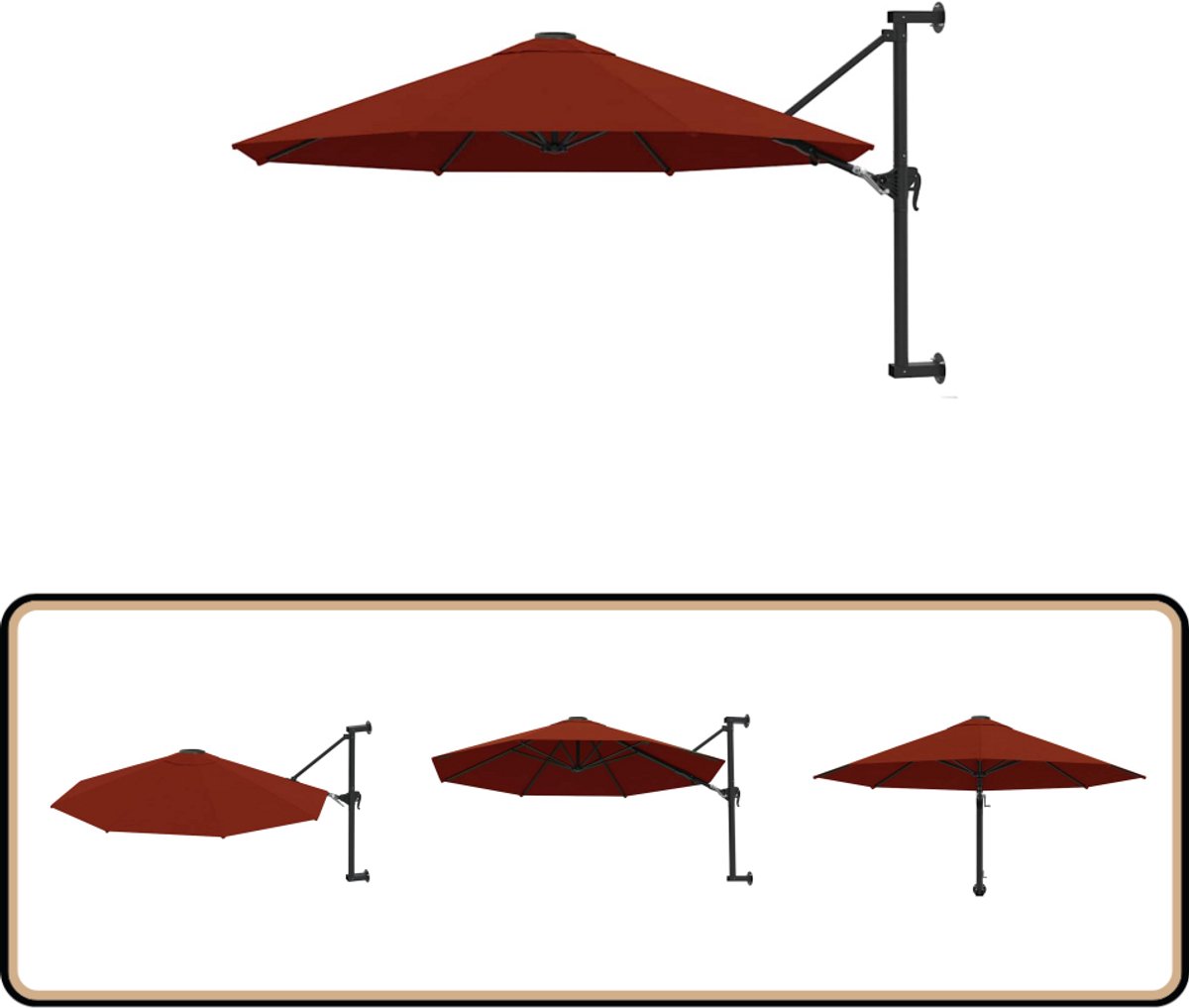 vidaXL Wandparasol 300 cm Terracotta Muurparasol - Terrasdecoratie - Zonnebescherming - Zonnescherm - Outdoor Decor (8104371557193)