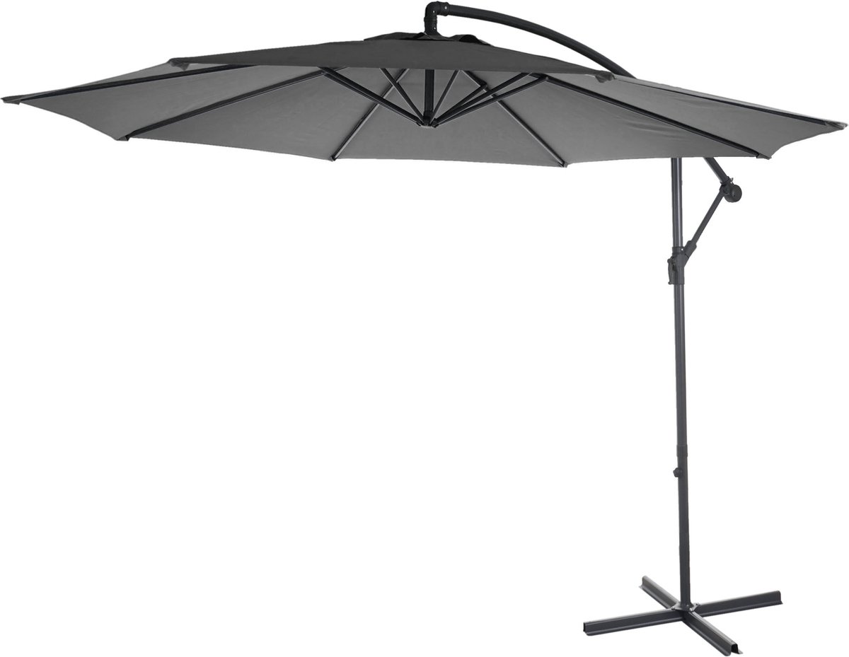 Acerra zweefparasol, parasol, Ø 3m kantelbaar, polyester/staal 11kg ~ grijs zonder voet (4057651290362)