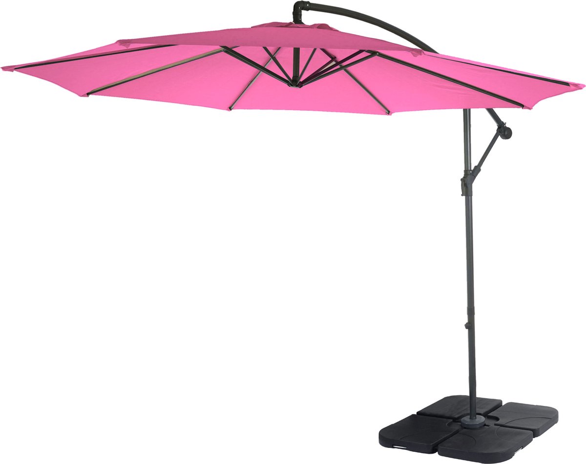 Acerra zweefparasol, parasol, Ø 3m kantelbaar, polyester/staal 11kg ~ roze met voet (4057651372921)