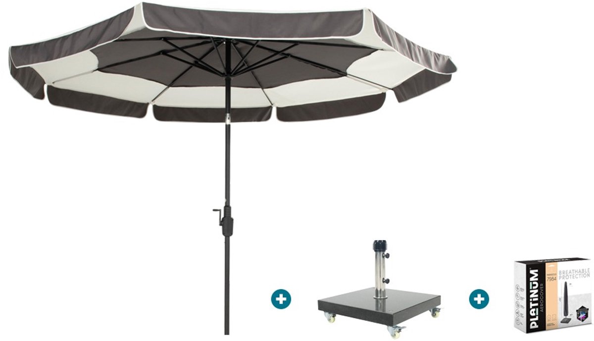 Hartman Tubb stokparasol Ø300 cm. - Donkergrijs met Granada voet en hoes (6154114029038)