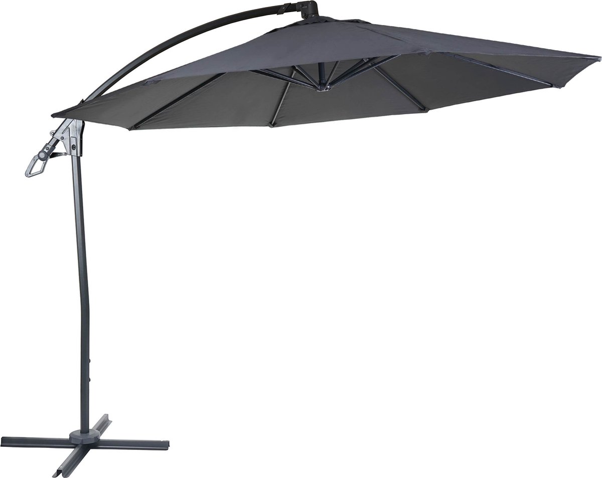 Luxe zweefparasol MCW-D14, parasol, rond Ø 3m polyester aluminium/staal 14kg ~ antraciet zonder voet (4057651212241)