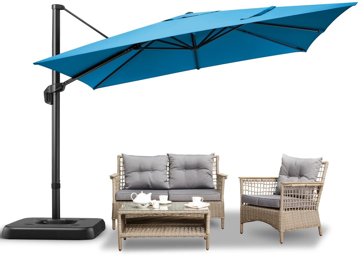 Parasol - Zweefparasol - Vrijdragende Parasol - Grote Parasol - Tuinparasol - Draaibare Parasol - 3X3 Meter - UV-Bestendig - Waterafstotend - Blauw (8721391006342)