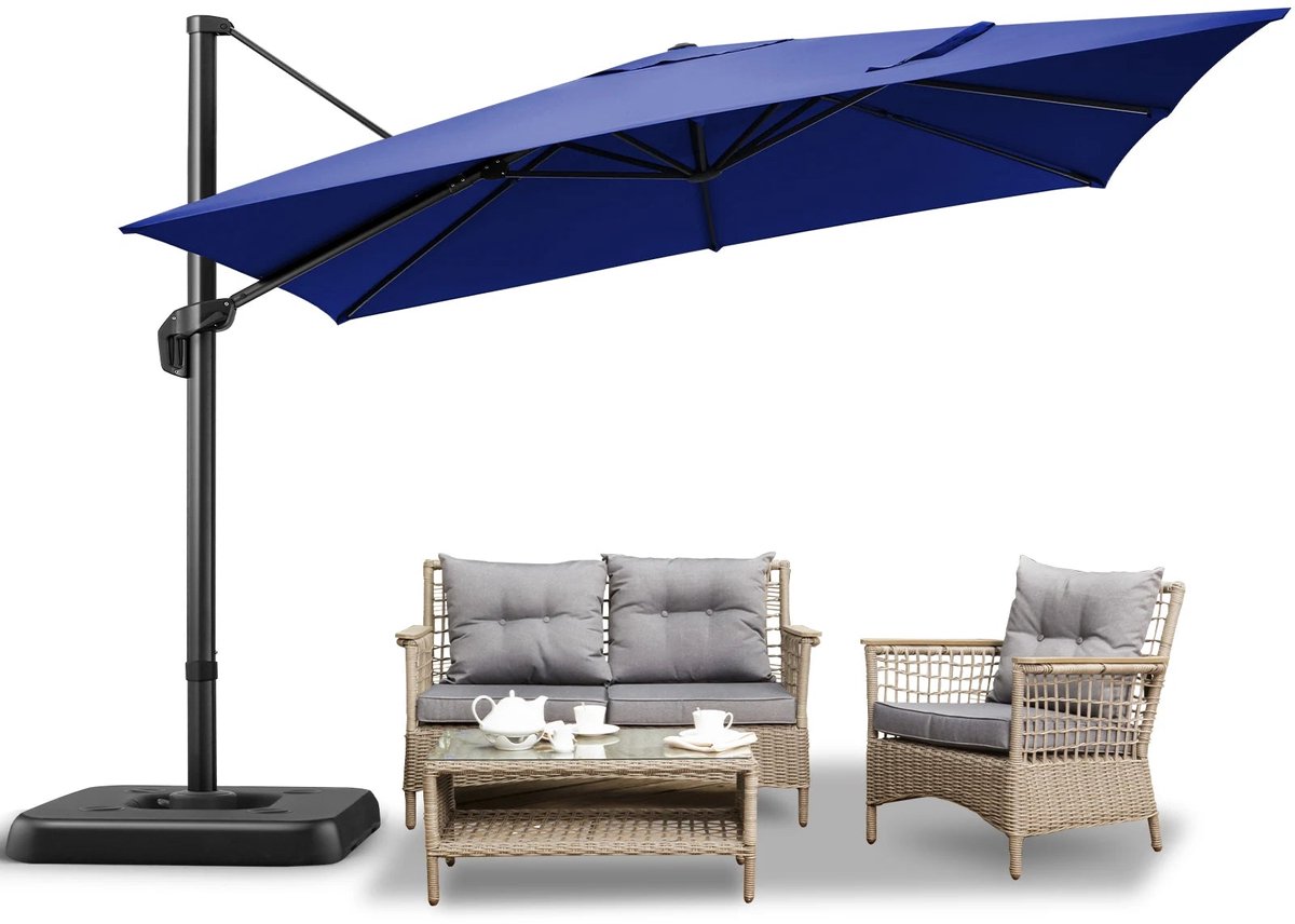 Parasol - Zweefparasol - Vrijdragende Parasol - Grote Parasol - Tuinparasol - Draaibare Parasol - 3X3 Meter - UV-Bestendig - Waterafstotend - Marineblauw (8721391006359)