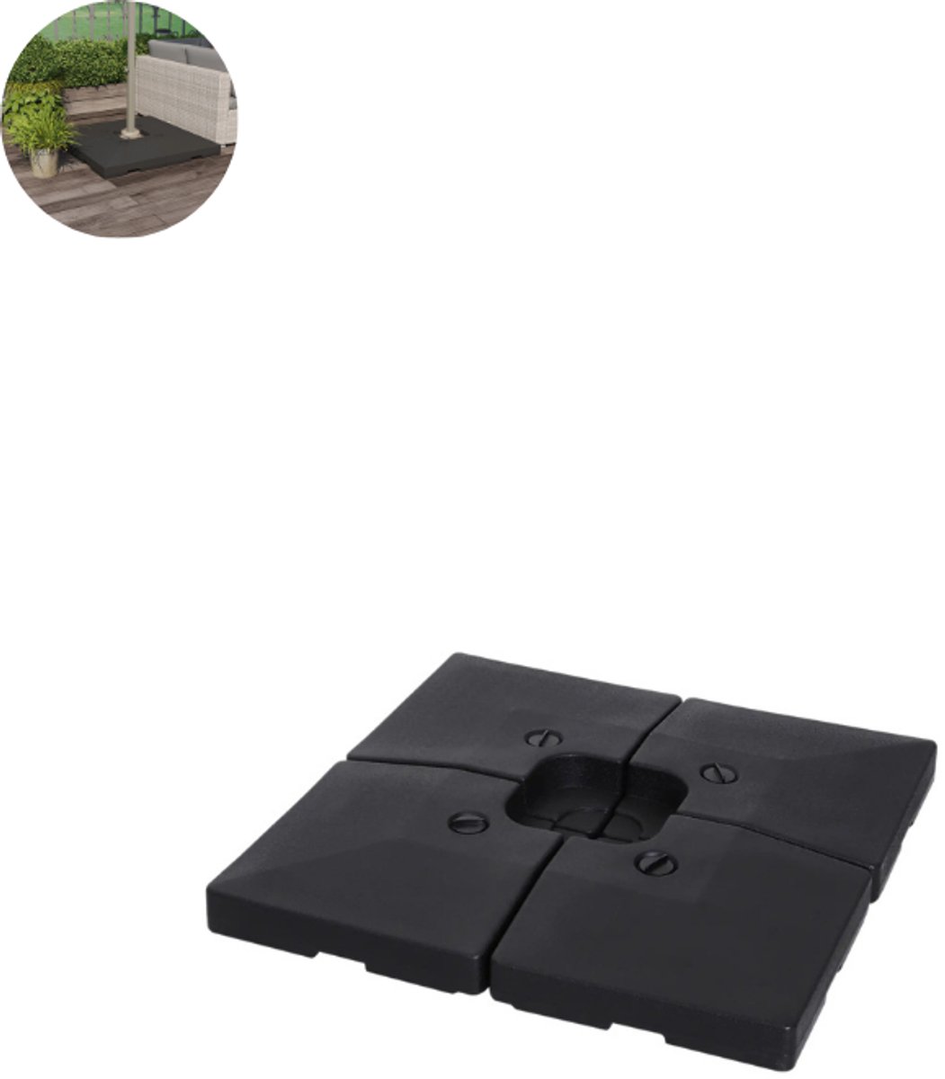 Parasoltegels - Vulbare Parasoltegels - Voor kruisvoet - 50x50cm - Inhoud 25L - 4 stuks voor zweefparasol - Zwart (8721392001216)