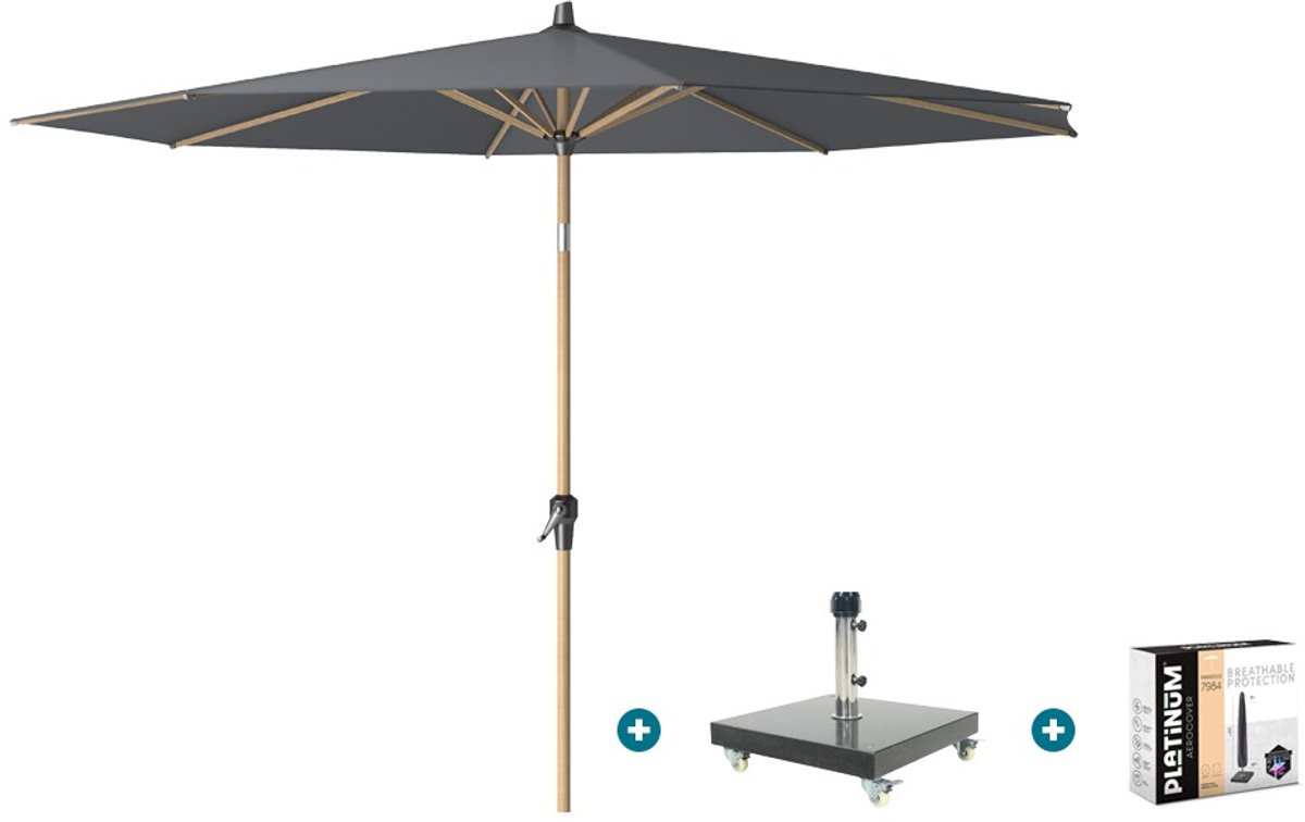Platinum Riva stokparasol 3 m. rond - Teak antraciet met Granada voet en hoes (6154113096079)
