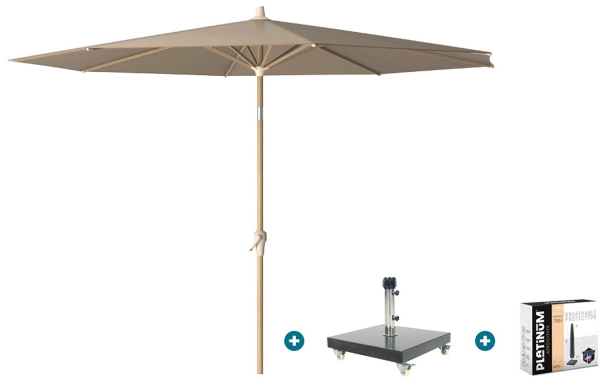 Platinum Riva stokparasol 3 m. rond - Teak taupe met Granada voet en hoes (6154113098035)