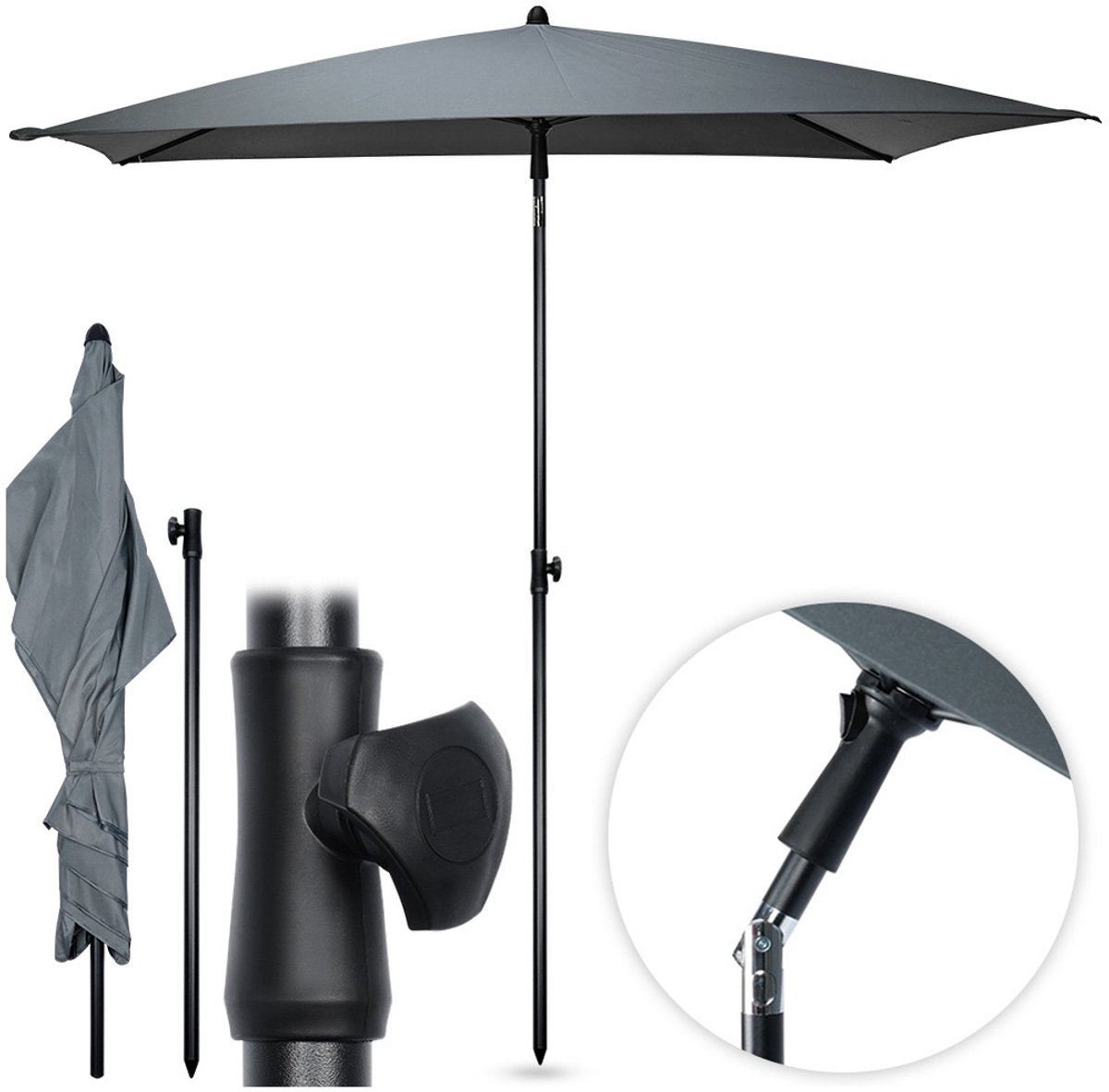 Tuinparasol Grijs Verstelbaar 125x200 cm - Zweefparasol - Parasol - Buiten - Tuin - Strandparasol - Stokparasol (5904316497972)