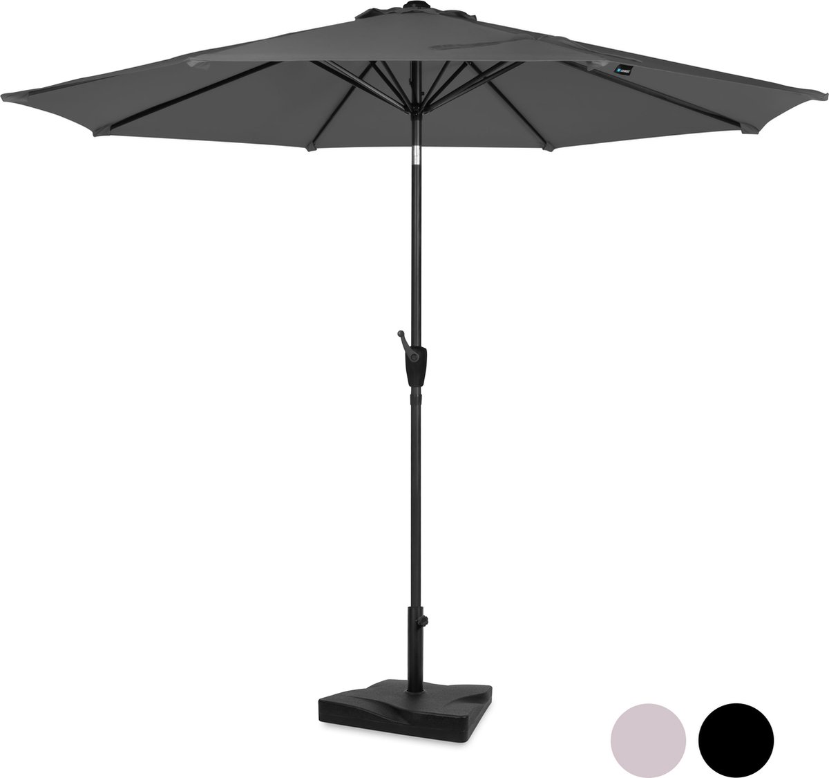 VONROC Premium Stokparasol Recanati Ø300cm - Incl. parasolvoet & beschermhoes - Ronde parasol - Kantelbaar - UV werend doek - Grijs (8717479104925)