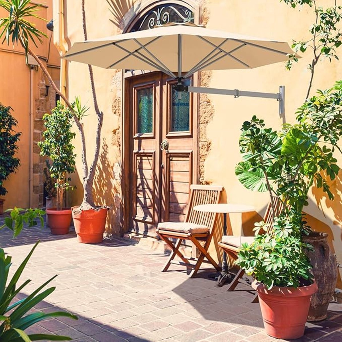 Wandparasol 250 cm - UV 50+ Terrasparasol met 350° Draaibaarheid en 30° Knikfunctie - Ruimtebesparend Balkon- en Tuinscherm (5487571397596)