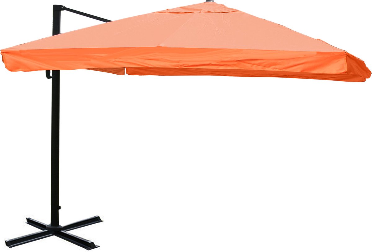 Zweefparasol MCW-A96, 3,5x3,5m (Ø4,95m) polyester/aluminium 25kg ~ Flap, terracotta zonder voet, draaibaar (4057651221939)