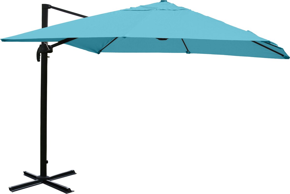 Zweefparasol MCW-A96, 3,5x3,5m (Ø4,95m) polyester/aluminium 25kg ~ turquoise zonder voet, draaibaar (4057651543659)
