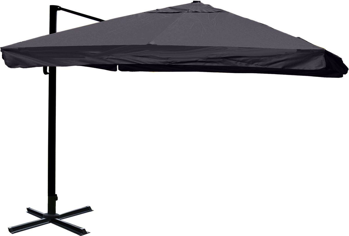 Zweefparasol MCW-A96, 3x3m (Ø4,24m) polyester aluminium/staal 23kg ~ Flap, antraciet zonder voet, draaibaar (4057651222769)