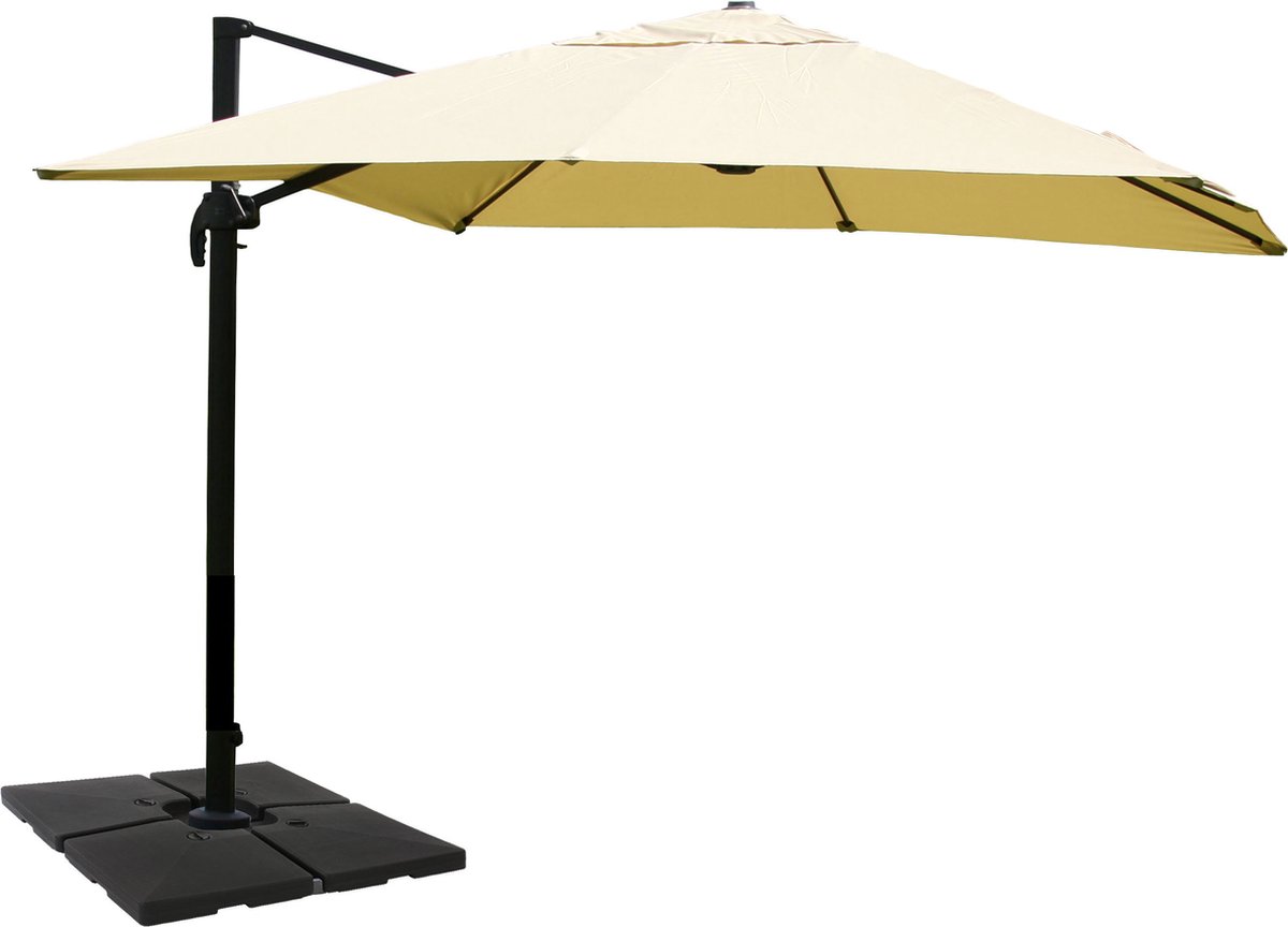 Zweefparasol MCW-A96, 3x4m (Ø5m) polyester aluminium/staal 26kg ~ crème met standaard, draaibaar (4057651222028)