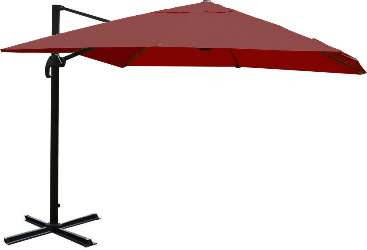 Zweefparasol MCW-A96, parasol 3x3m (Ø4.24m) polyester aluminium/staal 23kg ~ bordeaux zonder voet (4057651221212)