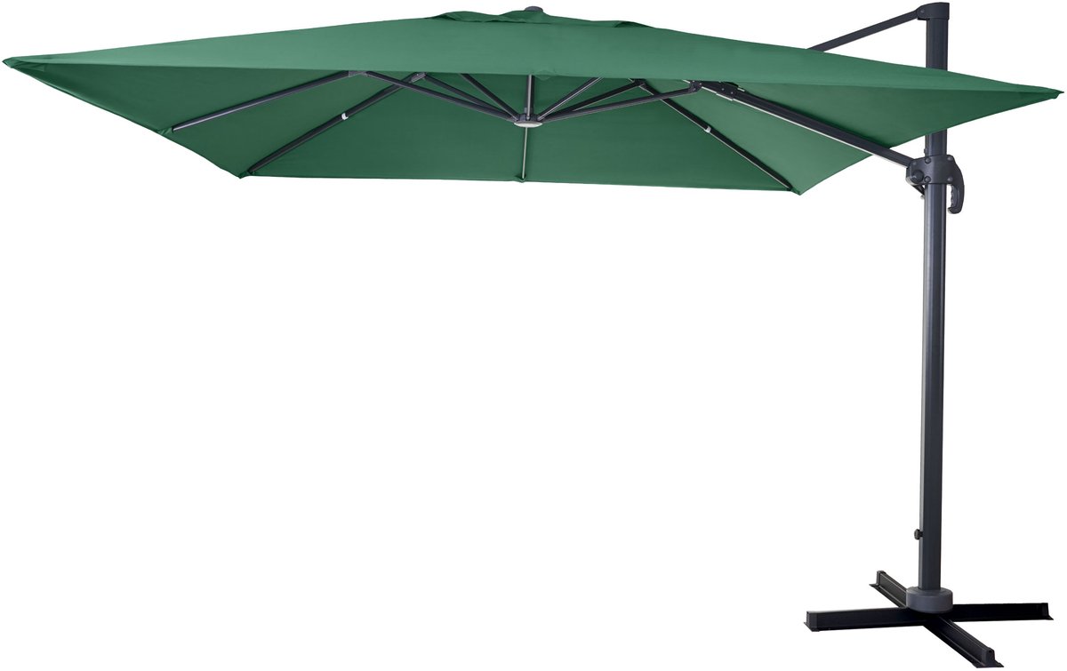 Zweefparasol MCW-A96, parasol 3x3m (Ø4.24m) polyester aluminium/staal 23kg ~ donkergroen zonder voet (4057651223162)
