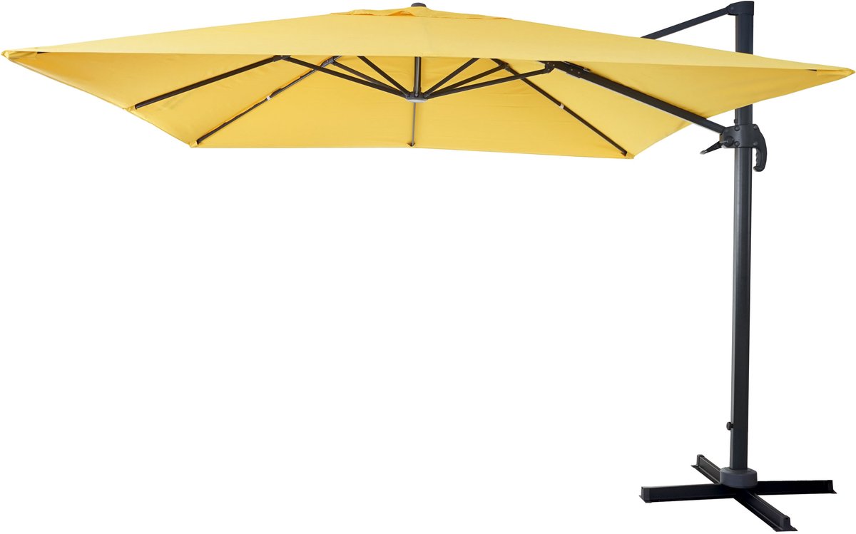 Zweefparasol MCW-A96, parasol 3x3m (Ø4.24m) polyester aluminium/staal 23kg ~ geel zonder voet (4057651223117)