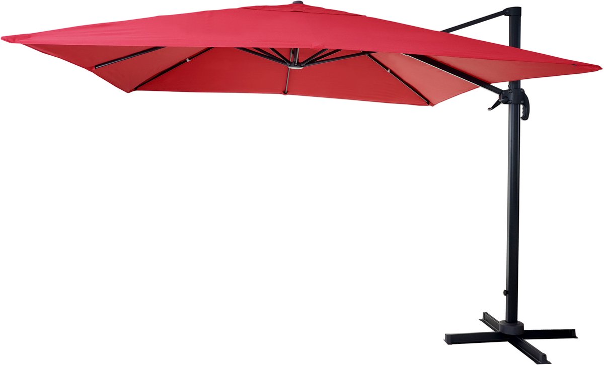 Zweefparasol MCW-A96, parasol 3x3m (Ø4.24m) polyester aluminium/staal 23kg ~ rood zonder voet (4057651223063)