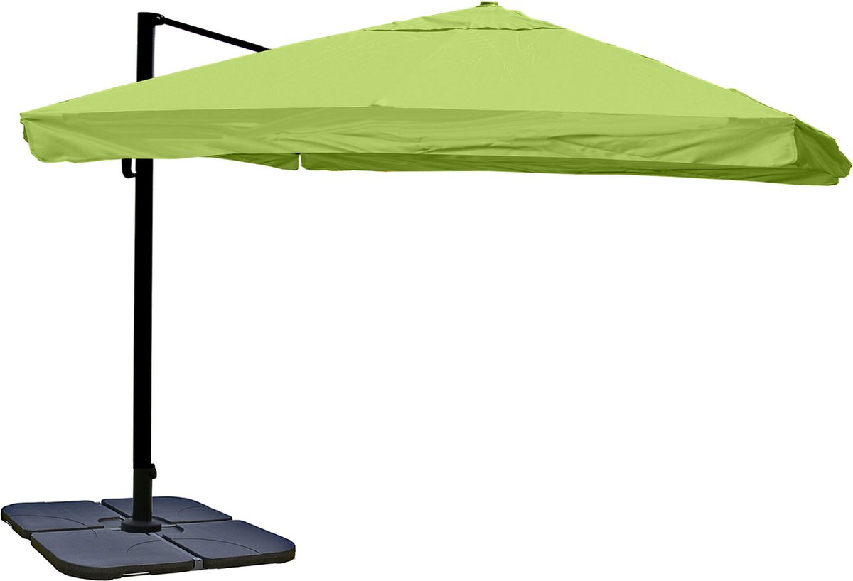 Zweefparasol MCW-A96, parasol, 3x3m (Ø4,24m) polyester/aluminium 23kg ~ Flap, groen met standaard, draaibaar (4057651222875)