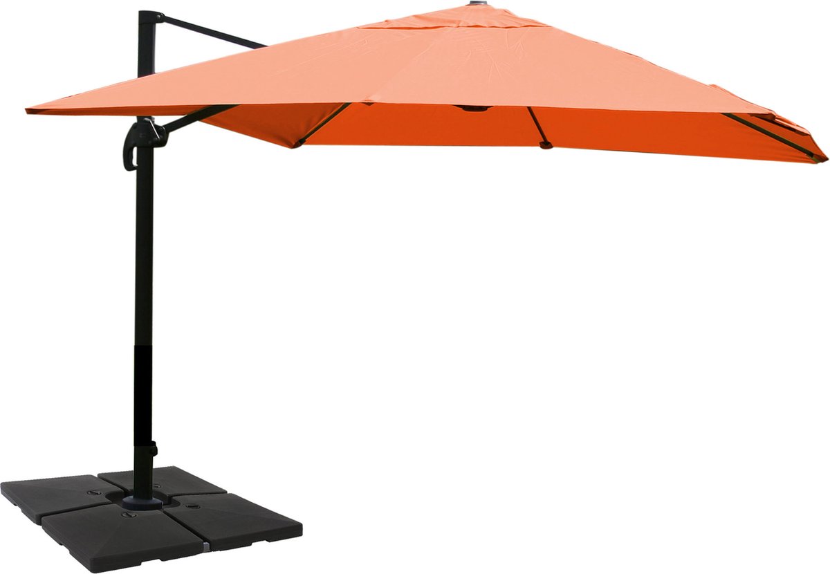 Zweefparasol MCW-A96, parasol, 3x4m (Ø5m) polyester/aluminium 26kg ~ terracotta met voet, draaibaar (4057651221762)