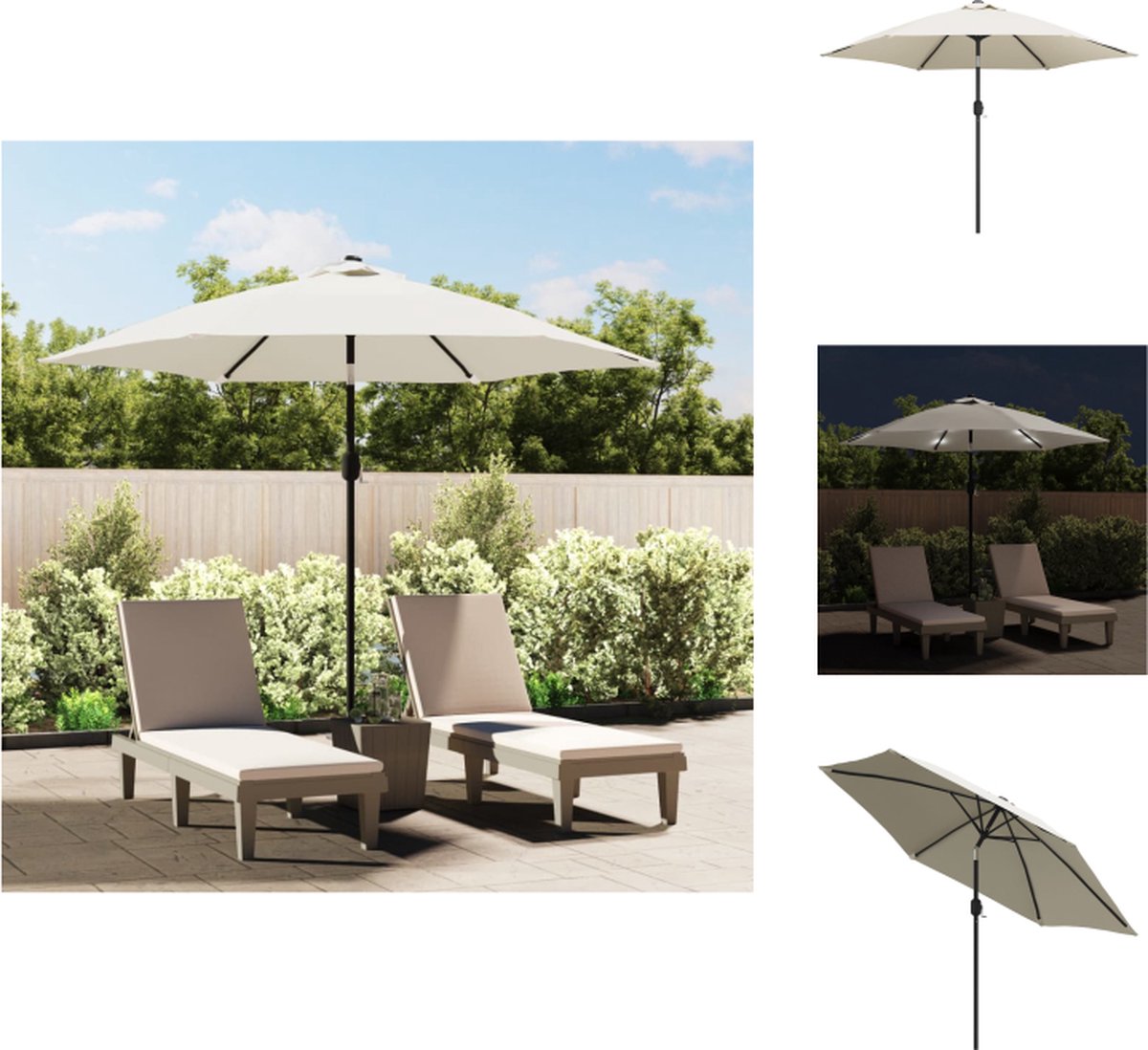 vidaXL Parasol Met LED - Parasols Met LED - Tuinparasol - Balkon Parasol - Zweefparasol met LED 3 m zandwit (8721032990788)