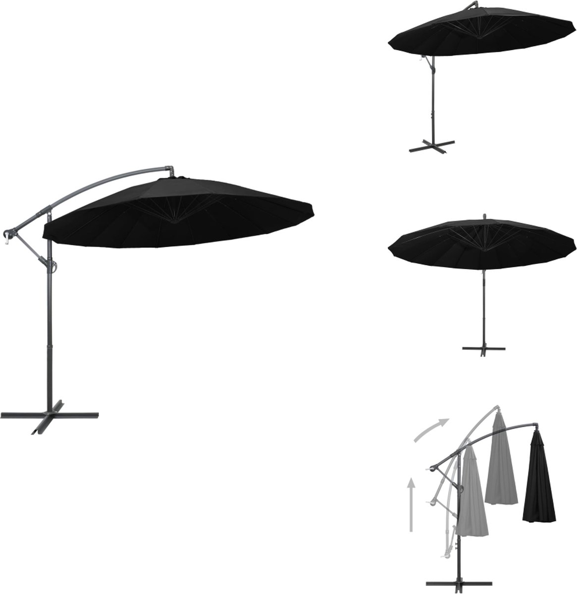 vidaXL Parasol - Parasols - Hangparasol - Hangparasols - Zweefparasol met aluminium paal 3 m zwart (8721032994687)