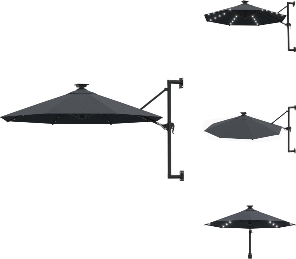 vidaXL Parasol - Parasols - Parasol Met LED - Wandparasol - Wandparasol met LED's 300 cm antracietkleurig (8721032996148)
