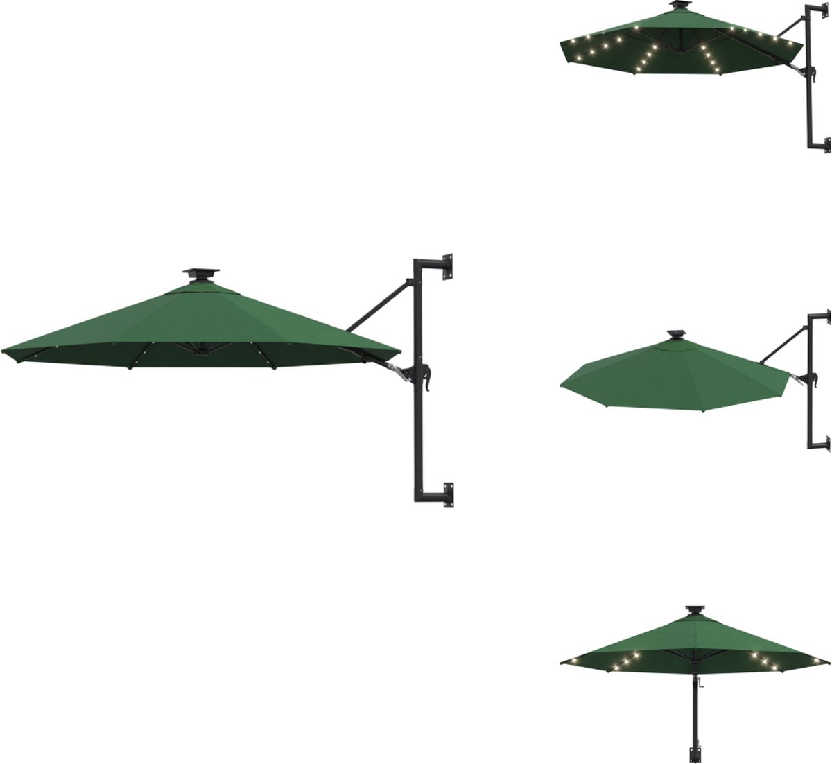 vidaXL Parasol - Parasols - Parasol Met LED - Wandparasol - Wandparasol met LED's 300 cm groen (8721032983797)