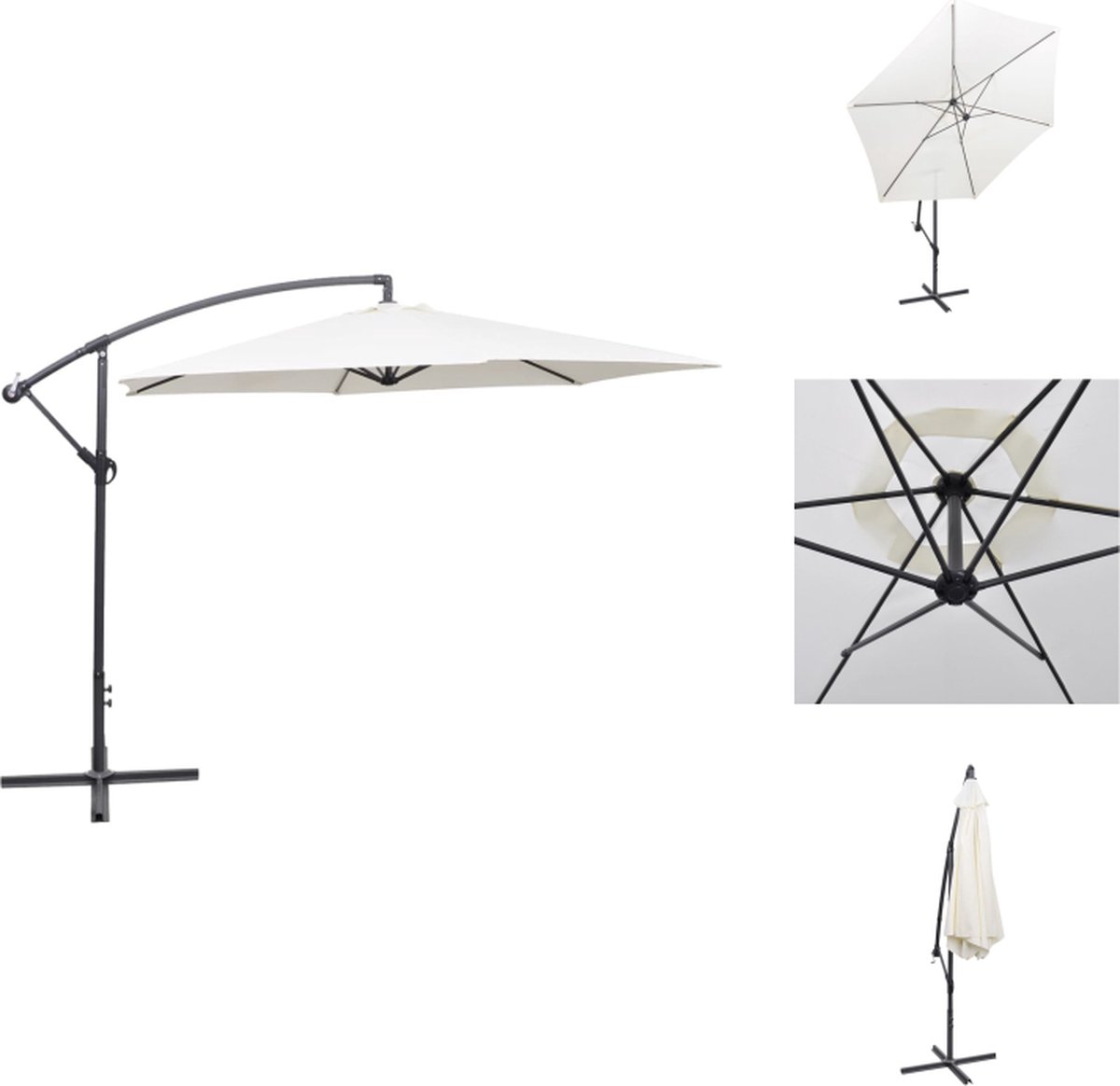 vidaXL Parasol - Parasols - Tuinparasol - Balkon Parasol - Zweefparasol 3 m zandwit (8721032985432)