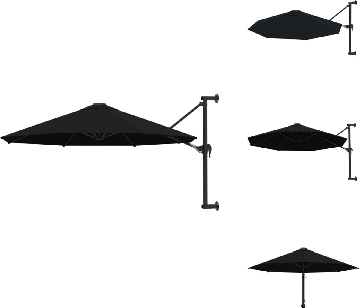 vidaXL Parasol - Parasols - Wandparasol - Wandparasols - Wandparasol met metalen paal 300 cm zwart (8721032989850)