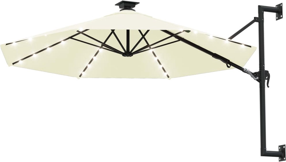vidaXL Wandparasol met LED's 300 cm zand Wandparasol - Tuinzomer - Patio Decoratie - Led Lampen - Outdoor Lighting (8287568945444)