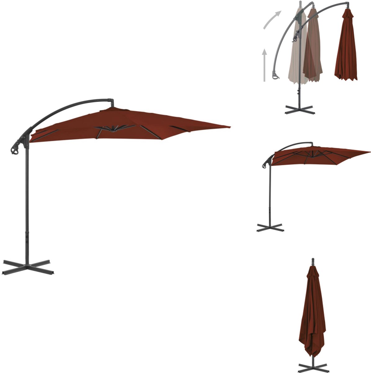 vidaXL Zweefparasol Terracotta - 250x250x260 cm - Uv-beschermend polyester - Stabiele kruisvoet - Duurzaam - Kleurrijk - Montage vereist - Parasol (8721096024122)