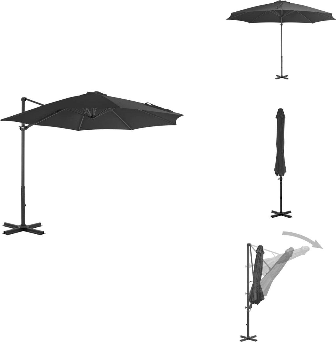 vidaXL Zweefparasol - Zweefparasols - Parasol - Tuinparasol - Zweefparasol met aluminium paal 300 cm antracietkleurig (8721032978564)