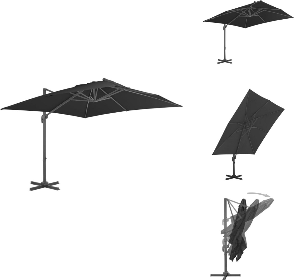 vidaXL Zweefparasol - Zweefparasols - Parasol - Tuinparasol - Zweefparasol met aluminium paal 300x300 cm antracietkleurig (8721032975785)