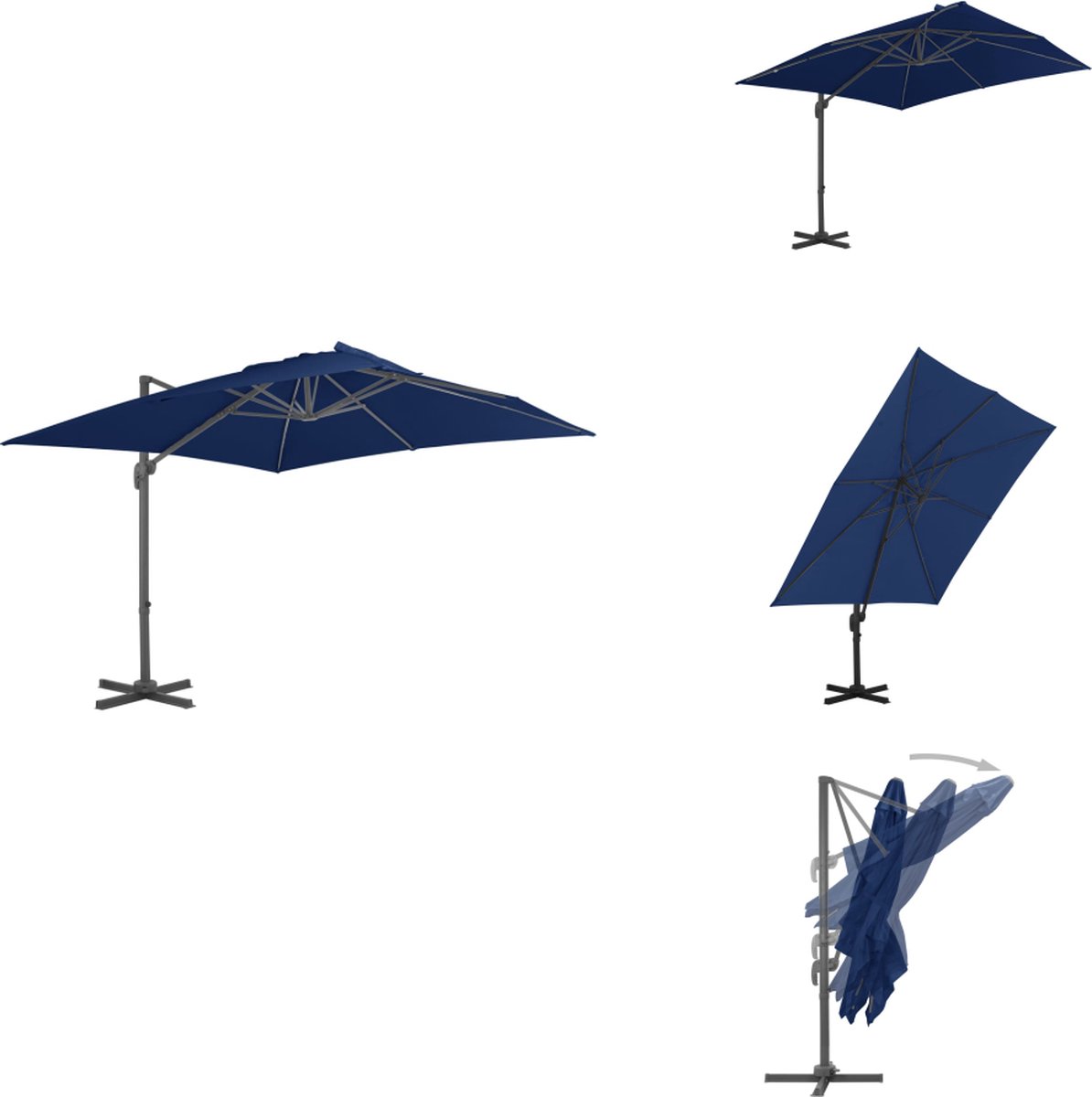 vidaXL Zweefparasol - Zweefparasols - Parasol - Tuinparasol - Zweefparasol met aluminium paal 3x3 m azuurblauw (8721032985234)