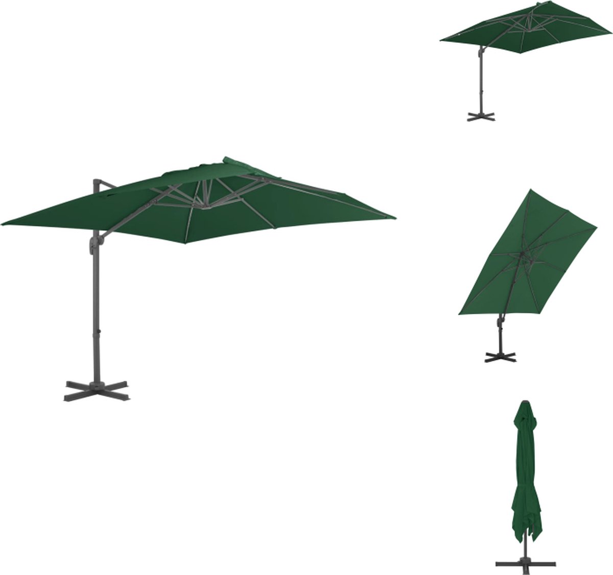 vidaXL Zweefparasol - Zweefparasols - Parasol - Tuinparasol - Zweefparasol met aluminium paal 400x300 cm groen (8721032982776)