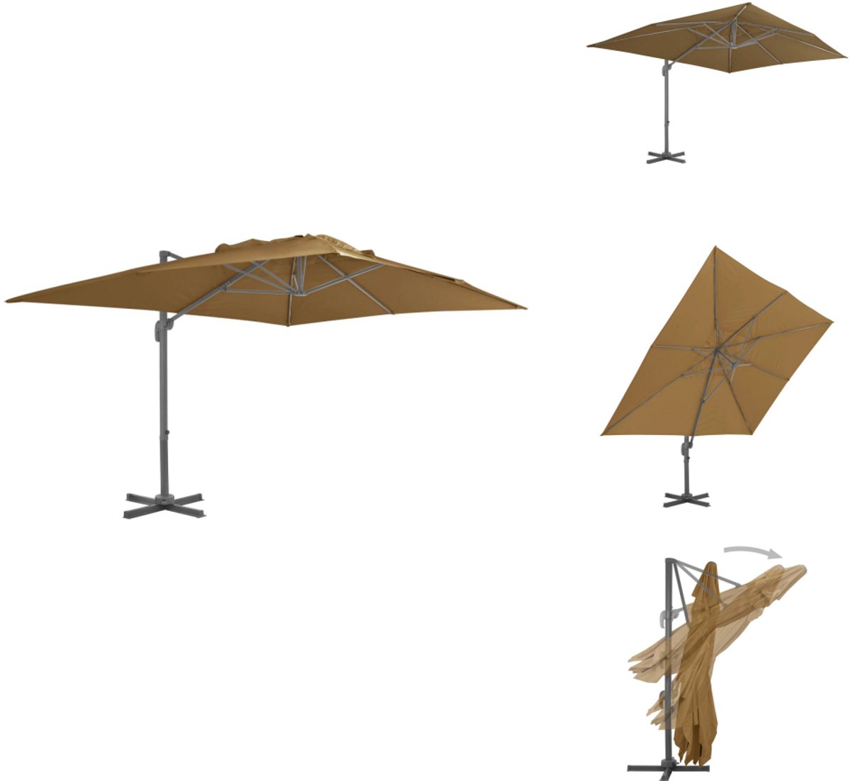 vidaXL Zweefparasol - Zweefparasols - Parasol - Tuinparasol - Zweefparasol met aluminium paal 400x300 cm taupe (8721032998517)