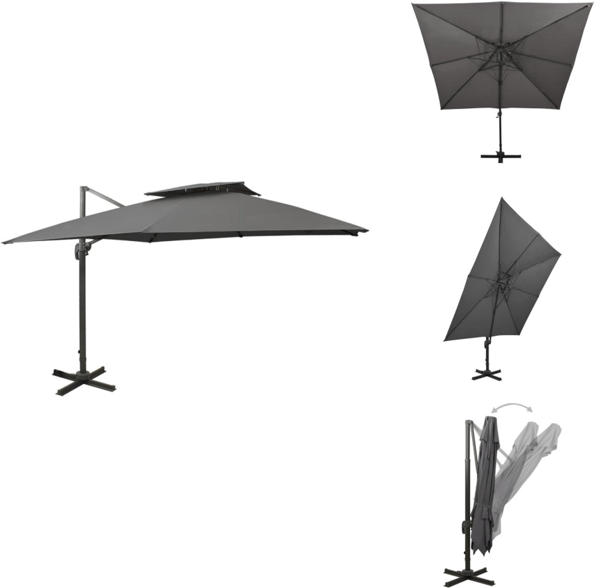 vidaXL Zweefparasol - Zweefparasols - Parasol - Tuinparasol - Zweefparasol met dubbel dak 300x300 cm antracietkleurig (8721032991495)