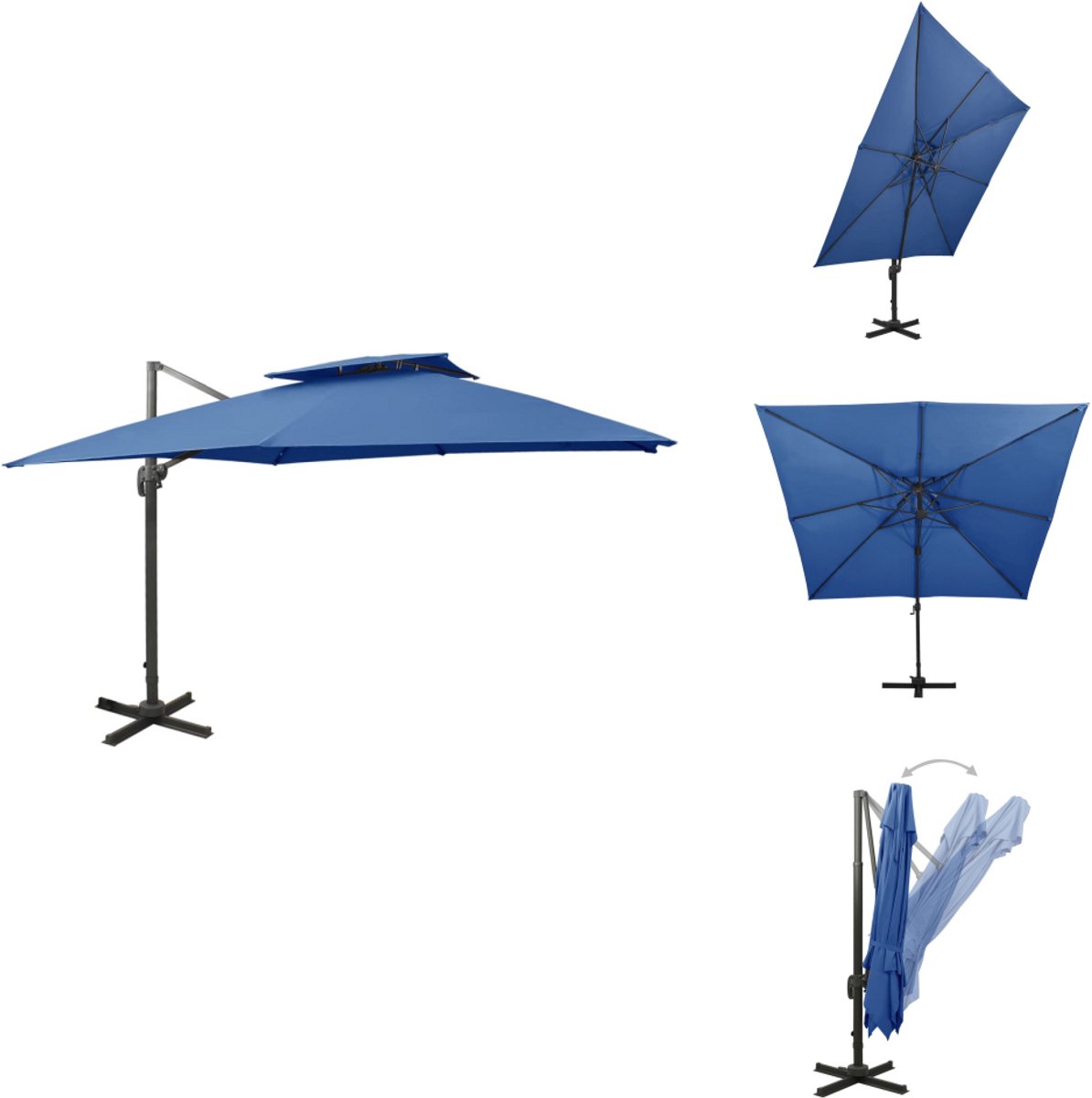 vidaXL Zweefparasol - Zweefparasols - Parasol - Tuinparasol - Zweefparasol met dubbel dak 300x300 cm azuurblauw (8721096024115)