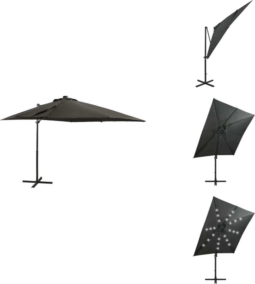 vidaXL Zweefparasol - Zweefparasols - Parasol - Tuinparasol - Zweefparasol met paal en LED-verlichting 250 cm antracietkleur (8721032985692)