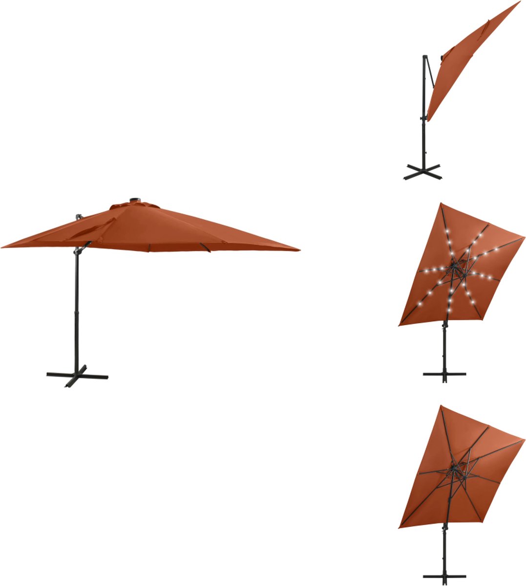 vidaXL Zweefparasol - Zweefparasols - Parasol - Tuinparasol - Zweefparasol met paal en LED-verlichting 250 cm terracottakleur (8721096023231)