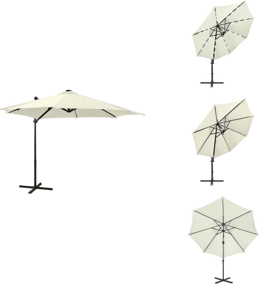 vidaXL Zweefparasol - Zweefparasols - Parasol - Tuinparasol - Zweefparasol met paal en LED-verlichting 300 cm zandkleurig (8721032976836)